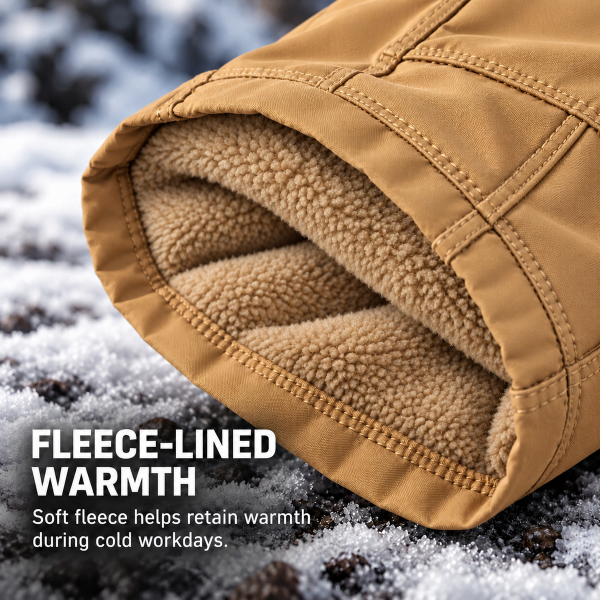 Close-up of the fleece-lined interior of winter cargo pants