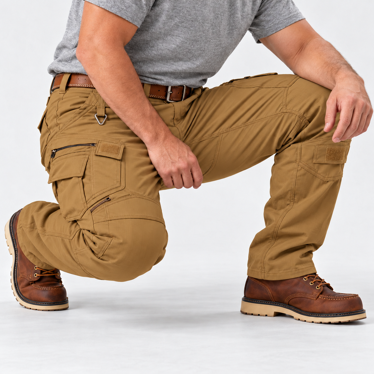 Man kneeling while wearing cargo work pants