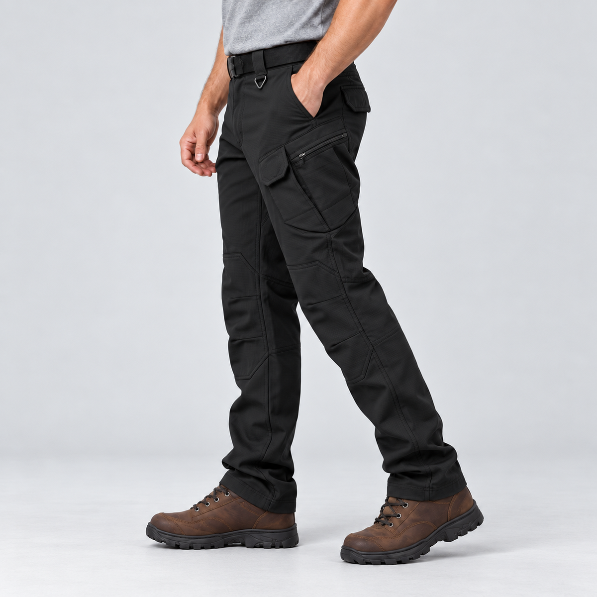 Men wearing cargo work pants in a practical side-view outfit